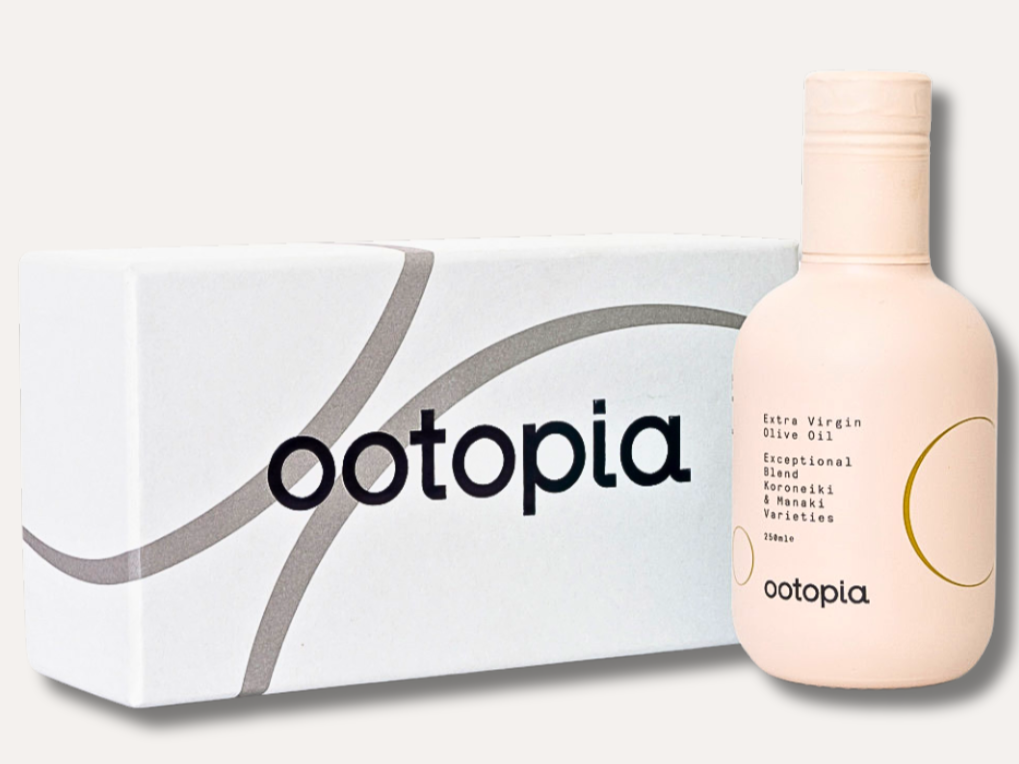 Ootopia Extra Virgin Olive Oil gift box with 250 ml bottle.